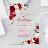 70ste verjaardag Red Rose Pink Peony Bloemen Acryl Uitnodigingen