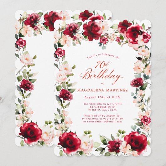 70ste verjaardag Red Rose Pink Peony Bloemen Kaart (Voorkant / Achterkant)