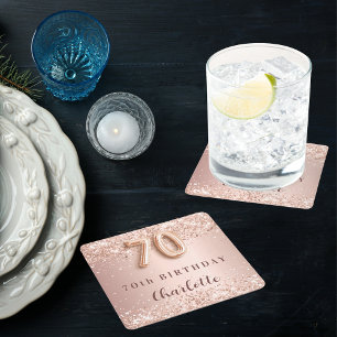 70ste verjaardag roos Gold Blush Naam Kartonnen Onderzetters