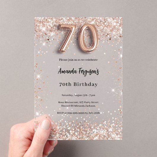 70ste verjaardag roos Gold Clear Party Acryl Uitnodigingen (Insitu (Draagbaar))