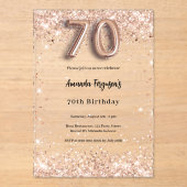 70ste verjaardag roos Gold Clear Party Acryl Uitnodigingen (Voorkant)