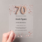 70ste verjaardag roos Gold Stars Clear Party Acryl Uitnodigingen (Insitu (Draagbaar))