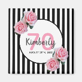 70ste verjaardag roze bloemen zwarte strepen naam magneet (Voorkant)