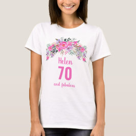 70ste verjaardag roze bloemennaam t-shirt