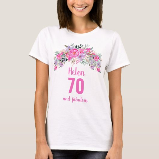 70ste verjaardag roze bloemennaam t-shirt (Voorkant)