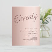 70ste verjaardag roze goud script eenvoudig luxe kaart (Staand voorkant)