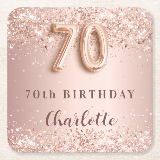 70ste verjaardag roze gouden blush naam kartonnen onderzetters (Voorkant)
