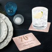 70ste verjaardag roze gouden blush naam kartonnen onderzetters