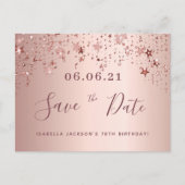 70ste verjaardag roze gouden sterren save the date briefkaart (Voorkant)