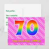 70ste verjaardag: Roze strepen & harten, Regenboog Briefkaart (Voorkant / Achterkant)
