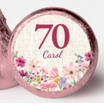 70ste verjaardag Roze wilde bloem linnen chocolade
