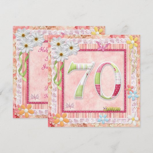 70ste verjaardag scrapbooking stijl kaart (Voorkant / Achterkant)
