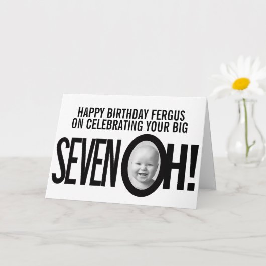 70ste verjaardag SEVEN OH! foto zwart wit Kaart (Kleine Plant)