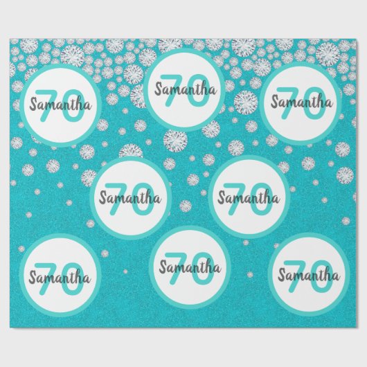 70ste verjaardag turquoise groene glitters diamant cadeaupapier (Vlak)