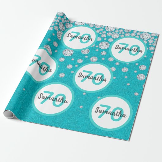 70ste verjaardag turquoise groene glitters diamant cadeaupapier (Uitgerold)