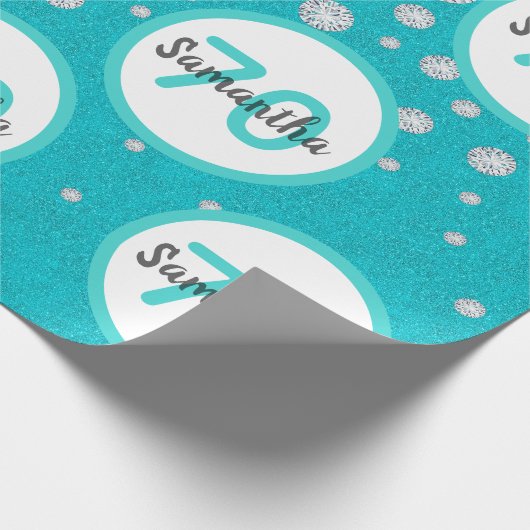 70ste verjaardag turquoise groene glitters diamant cadeaupapier (Hoek)