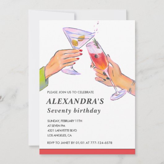 70ste verjaardag uitnodigingen haar Cocktail Fun P (Voorkant)