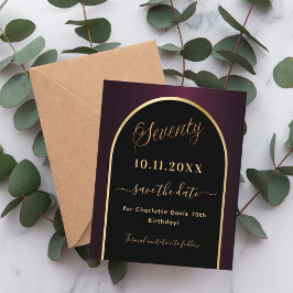 70ste verjaardag zwart bordeauxrood save the date 