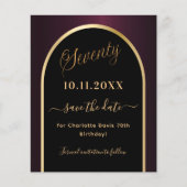 70ste verjaardag zwart bordeauxrood save the date  (Voorkant)