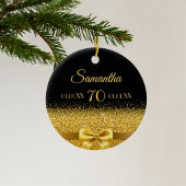 70ste verjaardag zwart goud elegante strik naam keramisch ornament