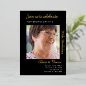 70ste verjaardag Zwart Goud Folie Uitnodiging (Staand Voorkant)