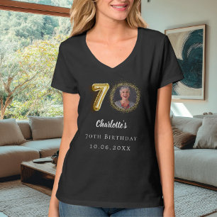 70ste verjaardag zwart goud foto t-shirt