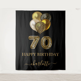 70ste verjaardag zwart goud luipaard naam schrift wandkleed