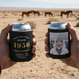 70ste verjaardag Zwart Goud Met Foto Blikjeskoeler