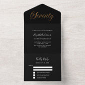 70ste verjaardag zwart goud script RSVP All In One Uitnodiging (Binnen)