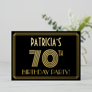 70ste verjaardagsfeest — Art Deco-stijl “70” + naa Folie Uitnodiging