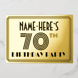 70ste verjaardagsfeest — Art Deco-stijl “70” & naa Folie Uitnodiging
