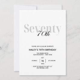 70ste verjaardagsfeest Elegant Chic Zwart en Wit Kaart