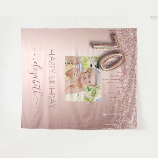 70ste verjaardagsfeest foto roze gouden glitters r wandkleed (Voorkant (horizontaal))