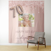 70ste verjaardagsfeest foto roze gouden glitters r wandkleed (In situ)