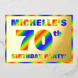 70ste verjaardagsfeest — Leuke, regenboog spectrum Folie Uitnodiging