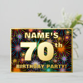 70ste verjaardagsfeest — Pret, Kleurrijke Vuurwerk Folie Uitnodiging (Staand Voorkant)