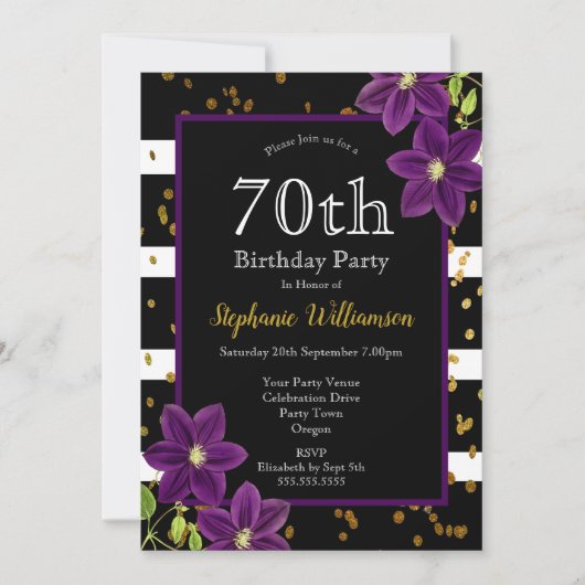 70ste verjaardagsfeest| Zwart en goud glinsteren Kaart (Voorkant)