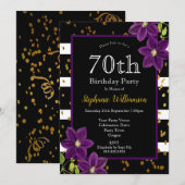 70ste verjaardagsfeest| Zwart en goud glinsteren Kaart (Voorkant / Achterkant)