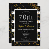 70ste verjaardagsfeest Zwart en Wit | Gouden Glitt Kaart (Voorkant / Achterkant)