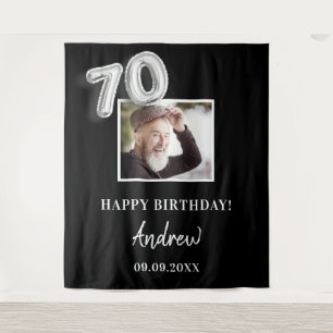 70ste verjaardagsfeest zwart fotonaam man wandkleed