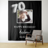 70ste verjaardagsfeest zwarte fotonaam man wandkleed (In situ)