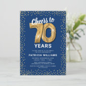 70ste Verjaardagsfeestje Blauw Goud Kaart (Staand voorkant)