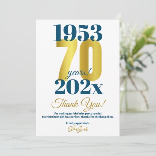 70ste verjaardagsfeestje dank je bedankkaart (Staand voorkant)