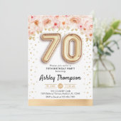 70ste verjaardagsfeestje - gouden ballonnen kaart (Staand voorkant)