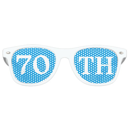 70ste verjaardagsfeestje gunst koel blauw wit retro zonnebril (Voorkant)