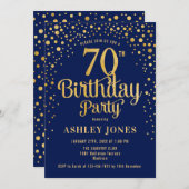 70ste verjaardagsfeestje - Navy & Gold Kaart (Voorkant / Achterkant)