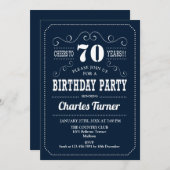 70ste verjaardagsfeestje - Navy White Kaart (Voorkant / Achterkant)