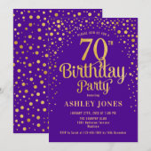 70ste verjaardagsfeestje - Paarse & Goud Kaart (Voorkant / Achterkant)