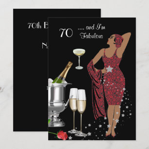 70ste verjaardagsfeestje Retro Diva Art Deco Rood Kaart