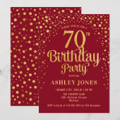 70ste verjaardagsfeestje - rood & goud kaart (Voorkant / Achterkant)